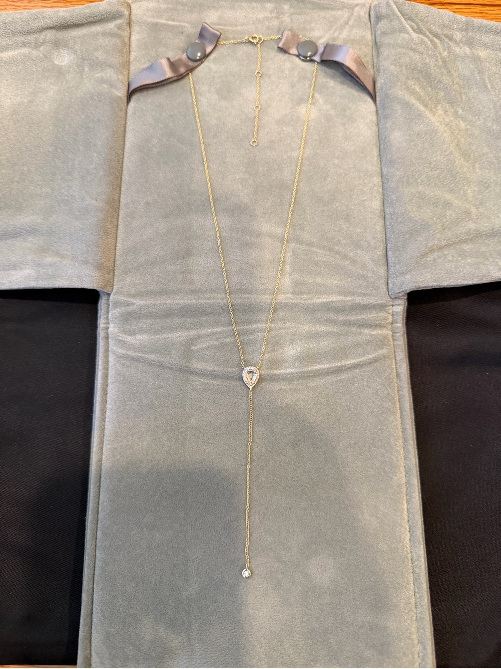 New EF Collection Diamond Yellow Gold White Topaz Teardrop Lariat Necklace